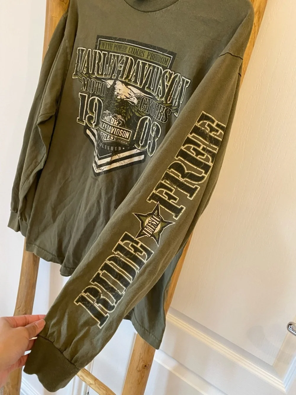 Harley Davidson Friuli Italy Olive Green Long Sleeve T-Shirt Large - Picture 2 of 6